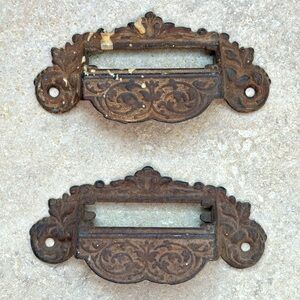 Antique Ornate Cast Iron Drawer Pulls Set of 2